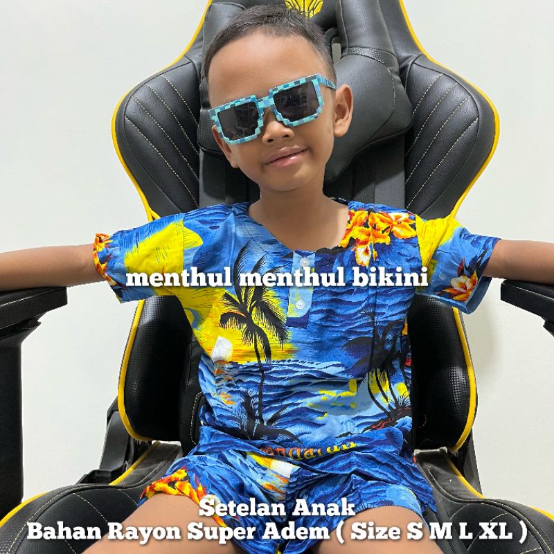 ( Size S ) Setelan Baju Anak Pantai Cowok Cewek Unisex Hawai Anak Pantai Pangandaran baju pantai ana