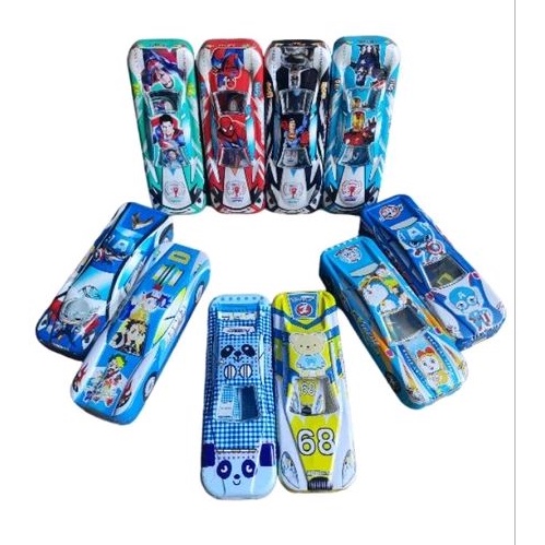 

tempat/kotak/tepak pensil kaleng/seng mobil kecil 2in1/full set/susun 2 BR