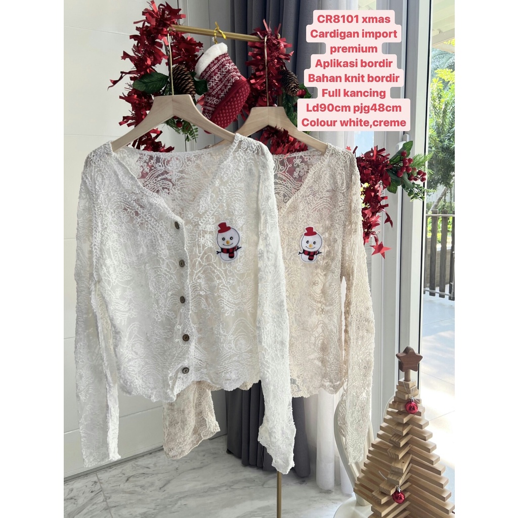 8101 Cardy - Cardigan Wanita Korea Lengan Panjang - Warna Putih dan Crème Knit Bordir Full Kancing, 
