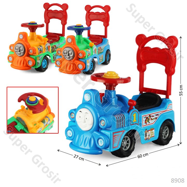 Mainan Anak Tunggangan Dorong_Mainan Mobil Dinaiki_Mainan Odong-Odong Kereta Api Mirip Thomas_Musik 