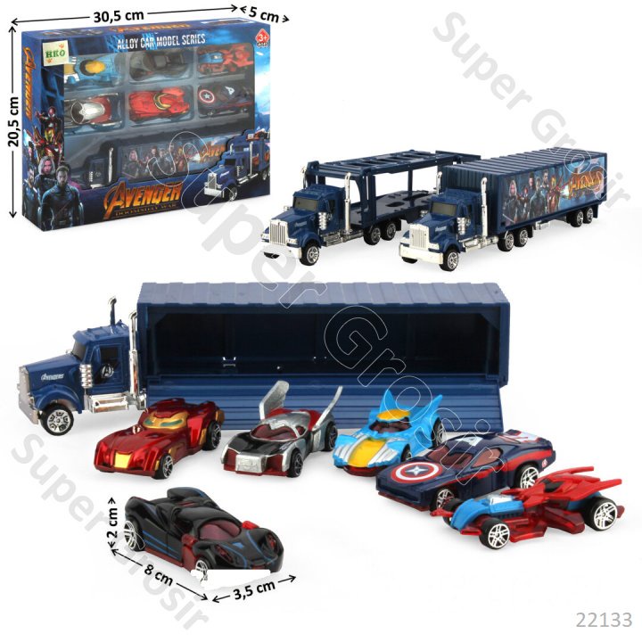 Mainan_Miniatur Diecast Mobil Skala Hot Wheels 1:64 Karakter Mirip Avengers 6 Pcs + Truk Trailer Ave