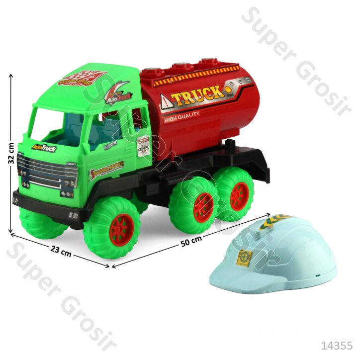 Mainan Anak Mainan Truk Tronton Tangki 50 cm Roda Warna + Helm Pertamina/Shell