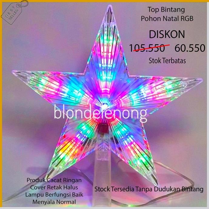Lampu Hias Led Top Bintang Ornamen Pohon Natal Warna Warni Kelap Kelip