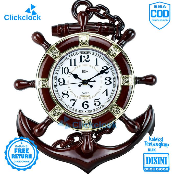 Jam Dinding Quartz Jangkar Kemudi Kapal Coklat Esa 09595 Besar