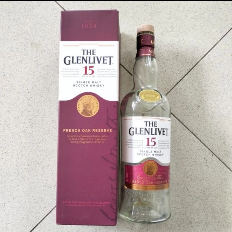 Botol kaca bekas kosong the Glenlivet 15 700 ml include box