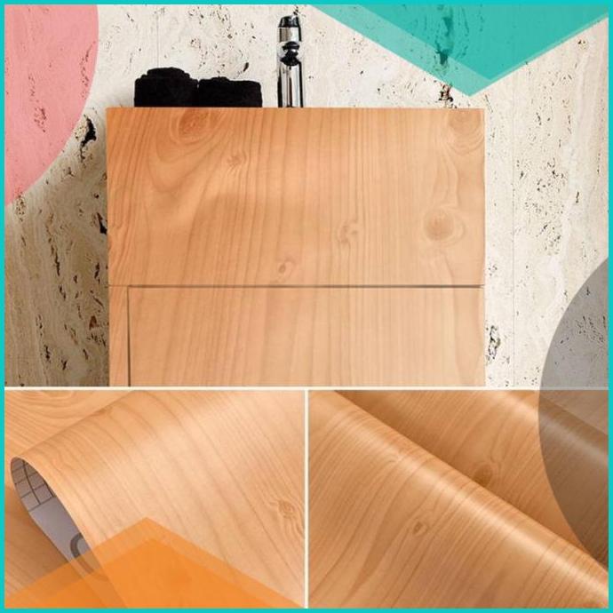 Walpaper Stiker Motif Serat Kayu Warna Coklat Muda 16novz3 perkakas