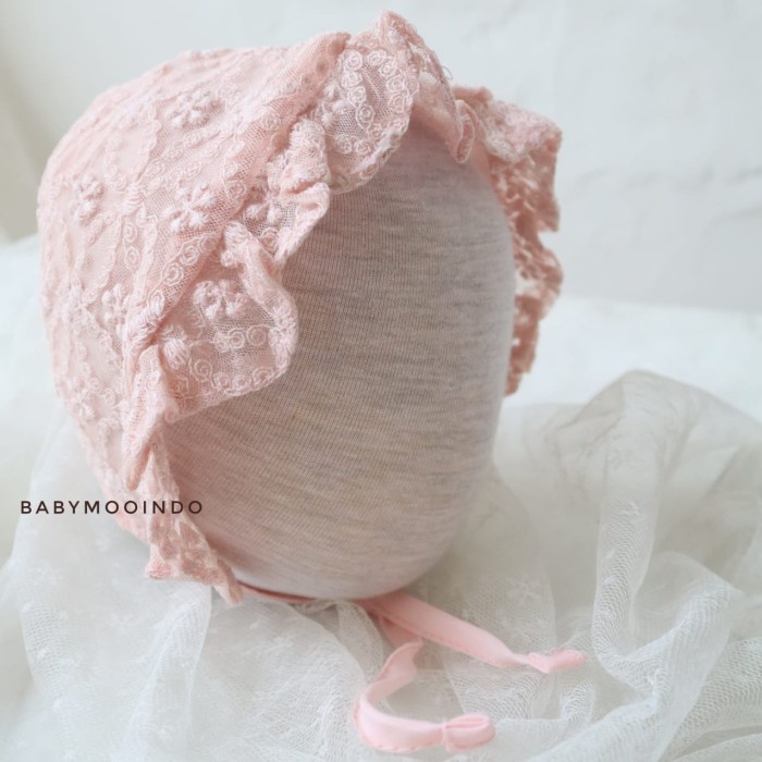 Lacey Bonnet - Topi Bonet Brukat Lace Halus Bayi Perempuan Newborn