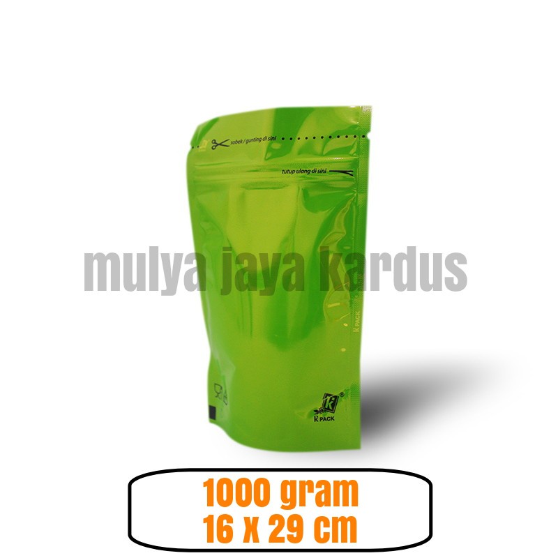 Plastik Snack Kemasan Snack Standing Pouch Hijau 1000 gr