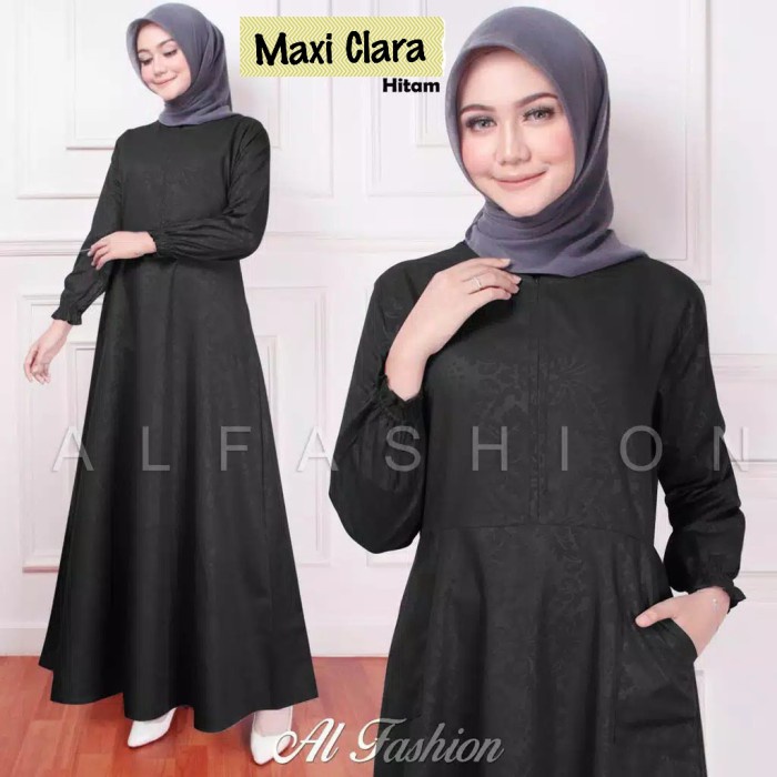 Clara - Gamis Dress Syari Polos Busui Jumbo Xl Kondangan Warna Hitam Ready