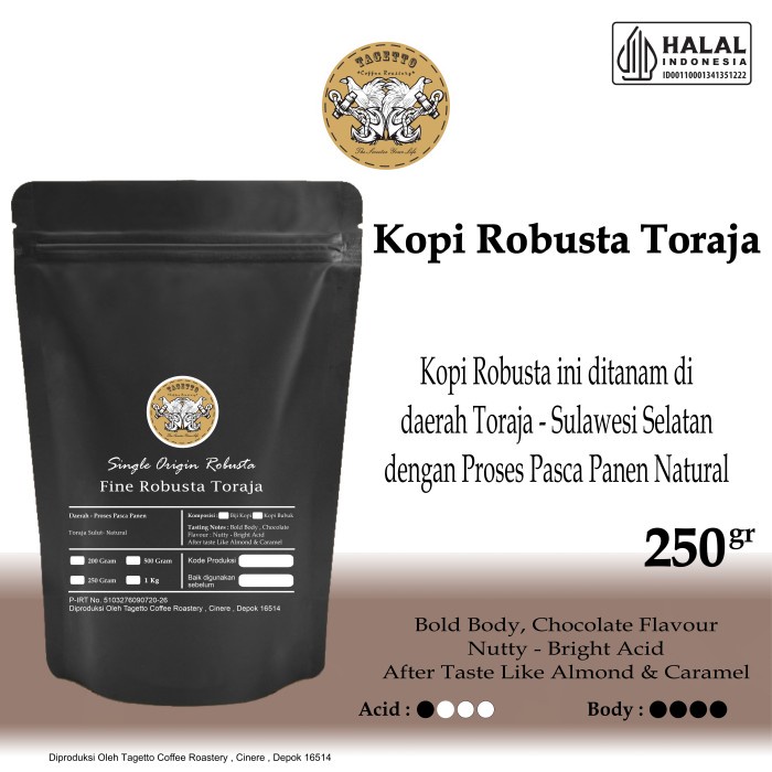 

Kopi Fine Robusta Toraja 250Gr Biji Atau Bubuk