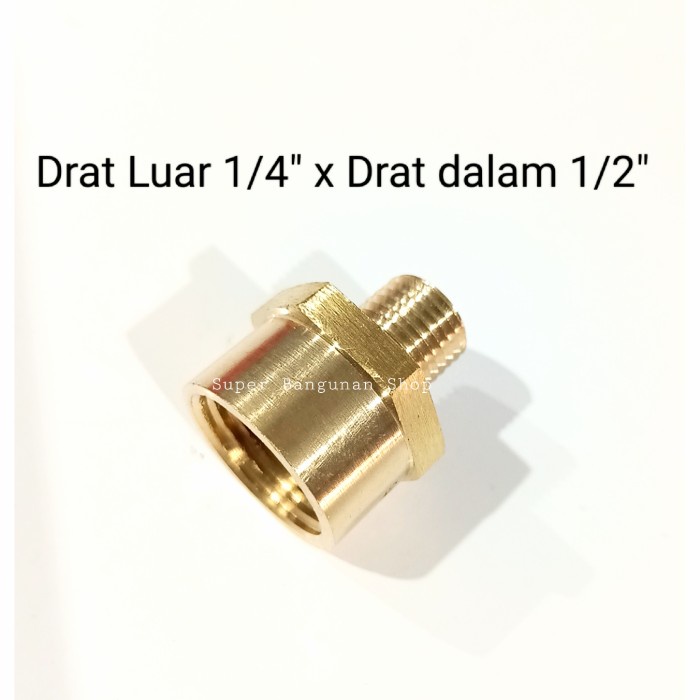 Neple sok Kuningan drat luar 1/4"inch x drat dalam 1/2"inch