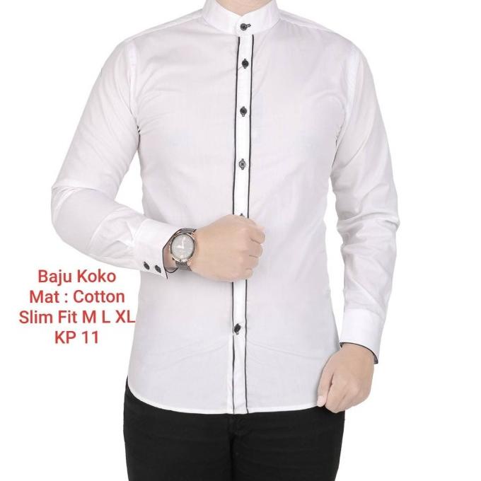 BAJU KOKO PRIA SLIM FIT KEMEJA KOKO LENGAN PANJANG PUTIH KP11