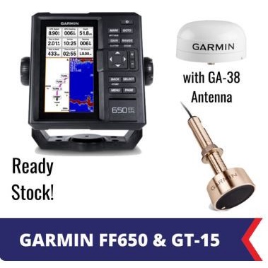 Garmin FF 650 GPS Fishfinder with GT15M-TH Transducer + GA 38 Antena