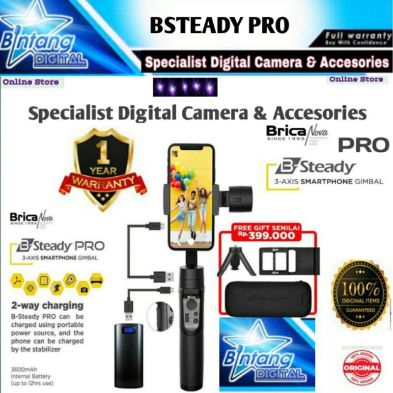 Bsteady Brica B-Steady Gimbal Stabilizer Hp Kamera Action Cam-Gimbal Brica B Steady Pro 2023 &