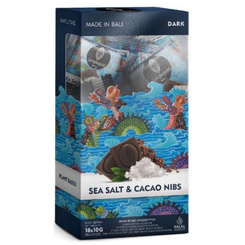Hampers JUNGLEGOLD Napolitans Sea Salt & Cacao Nibs Dark Chocolate 18x10g