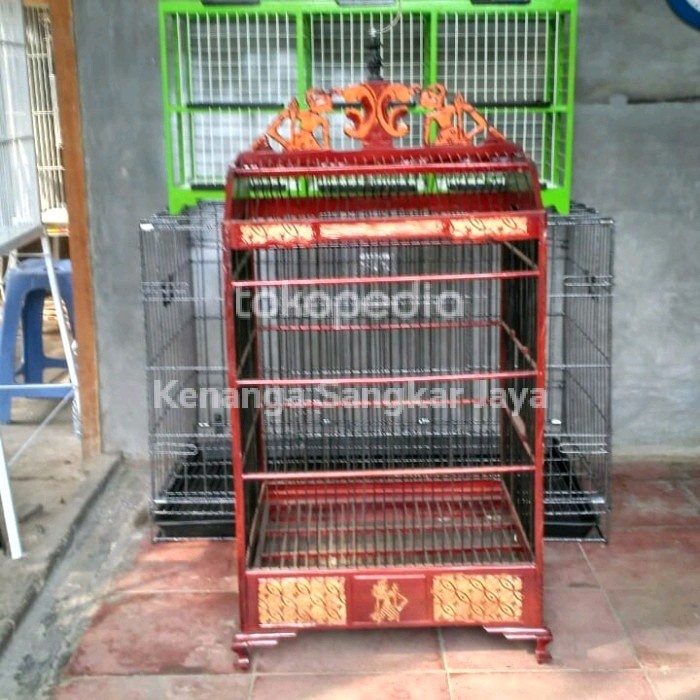 Promo Kandang Burung Kotak Ukiran Wayang Kayu Jati No 1 P 47Cmxl42Cmxt72Cm