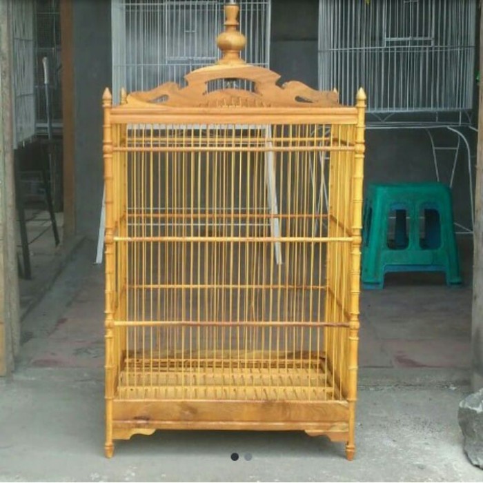 Promo Kandang Burung Kotak Pernisan No 1 Kayu Jati Tangkringan Makan Minum