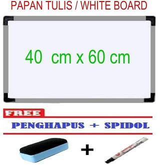 

White Board Ukuran 40 X 60 Cm Papan Tulis Bingkai Alunium Untuk Belajar Sekolah + Free Spidol Dan