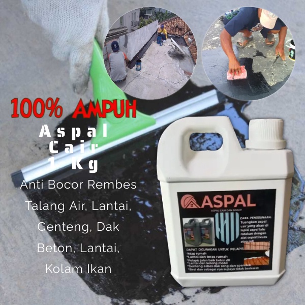 Cat Waterproof Hitam Aspal Cair 1Kg Pelapis Anti Bocor Retak Kolam Ikan Lantai Dak Talang Air