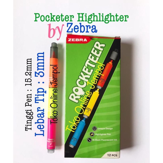 

3warna Pocketeer Highlighter Zebra 501820 Pocket Pen Penanda ATK1219ZB