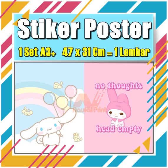 Stiker Poster A3 Hello Kitty My melodi kucing Karton Pink Lucu Imut Anak Gambar Cetak Sticker Custom