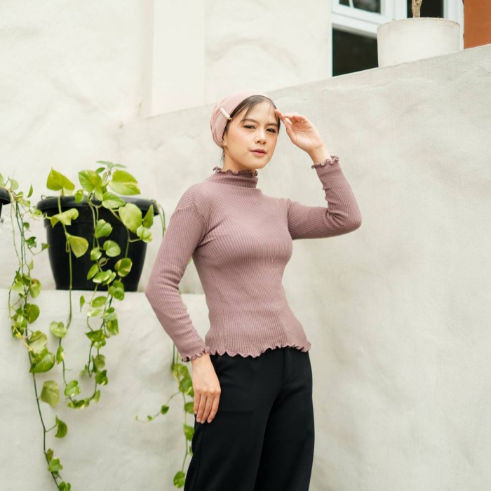Baju Manset Rajut Kriwil Wanita Lengan Panjang Turtleneck Premium
