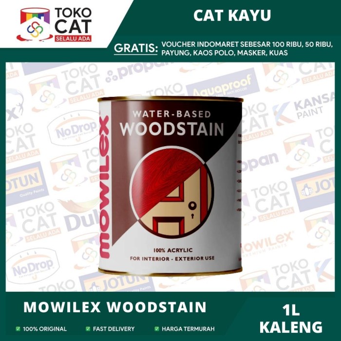 CAT PELAPIS KAYU MOWILEX WOODSTAIN WATER BASED SEMUA WARNA 1 LITER //CAT PLITUR KAYU // CAT PELAPIS 