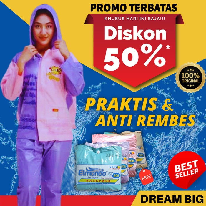 Jas Hujan Anak Perempuan Sd Umur 6-10 Tahun Jas Ujan Setelan Elmondo