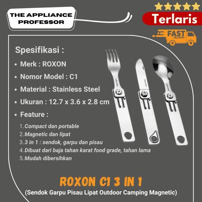 ROXON C1 3 in 1 Sendok Garpu Pisau Lipat Outdoor Camping Magnetic