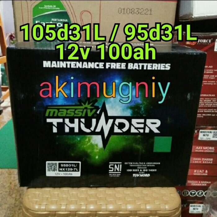 [New] Aki Massiv Thunder 105D31L Nx120-7L 12V 100Ah Aki Kering Ns Gs Yuasa Diskon