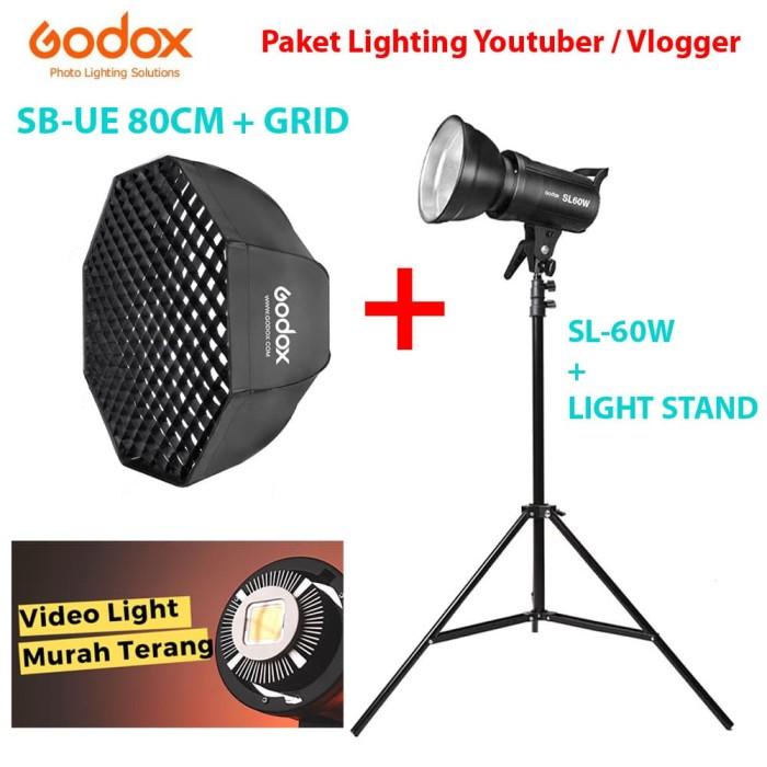 Paket Lighting Youtuber Godox Sl60W + Softbox Sb-Ue 80Cm + Stand