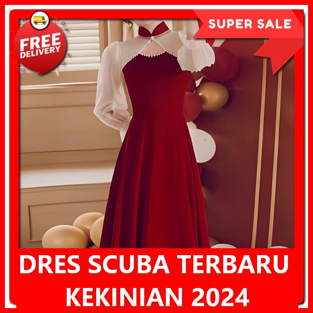 Dress Maroon Korean Style Drees Korea Statyle Remaja Long Dresz Skuba Kekinian Dress Korean Style Sc