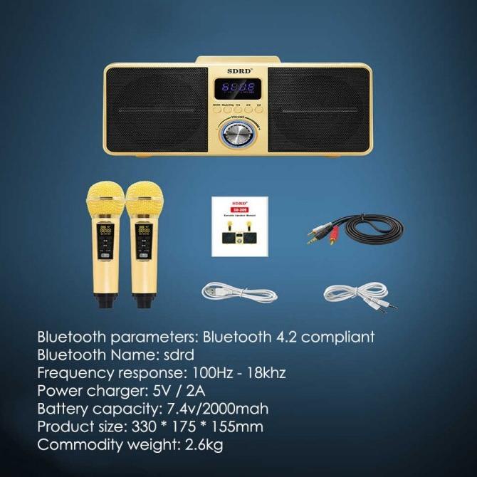 Mic Karaoke Wireless Speaker Bluetoth Sdrd Sd 306 / Sd 309 Dua Mic