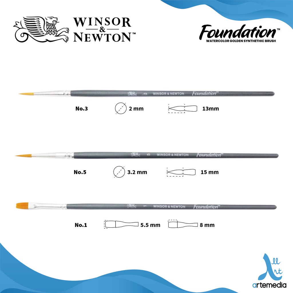 

Kuas Lukis Winsor & Newton Foundation Watercolor Brush Set Golden Synthetic Short Handle