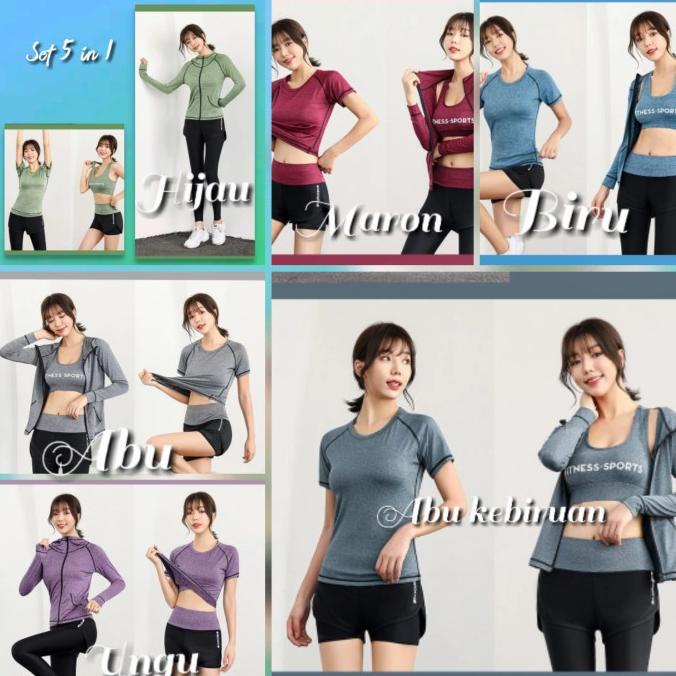 Baju Set 5In1 Gym / Olah Raga 7187 (Jaket+Bra+Kaos+Hotpen+Leging)