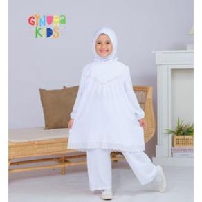 Setelan tunik putih anak perempuan Baju manasik setelan Set putih anak