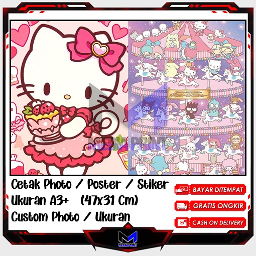 

Cetak Photo Poster Stiker Hello Kitu My Melody Kuromi Kucing lucu Helo Kity Hiasan dinding kartun anime Artpaper anak belajar Custom Ukuran A3+ A4 A5 A6 Edisi-36