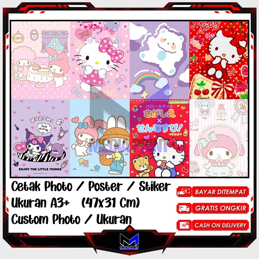 

Cetak Photo Poster Stiker Hello Kitu My Melody Kuromi Kucing lucu Helo Kity Hiasan dinding kartun anime Artpaper anak belajar Custom Ukuran A3+ A4 A5 A6 Edisi-44