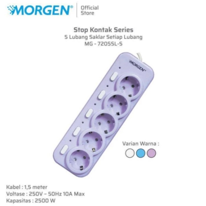 [Ori] Stop Kontak 5 LubangSaklarKabel 1.5M Morgen Mg-7205-Sl-S Limited