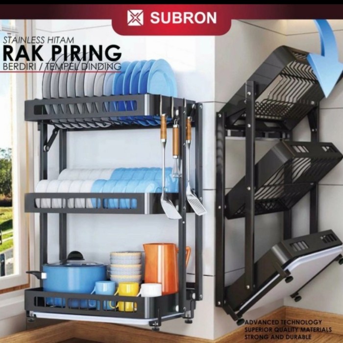 [Ori] Rak Piring 3 Susun Stainless Hitam / Rak Piring 3 Susun Berkualitas