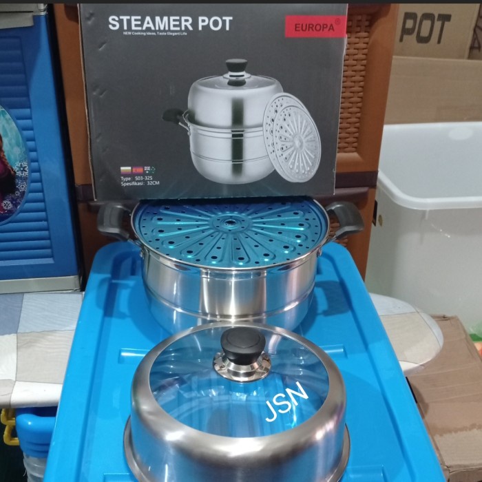 [Ori] Europa Steamer Pot Stainless 32 Cm/Dandang Stainless Tebal 2 Susun Terbaru