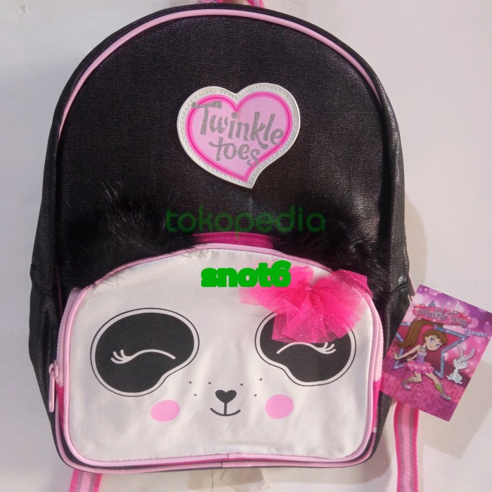 [Original] Tas Anak Skechers Original Black Pink Panda Cartoon Character Kid Bag Diskon