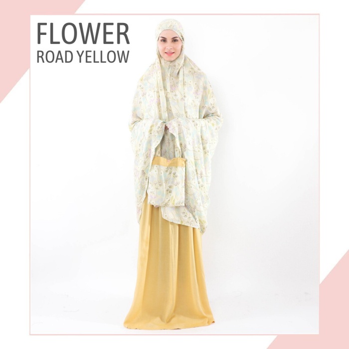 [Original] Flower Road Yellow Mukena Tazbiya Mukena Katun Rayon Mukena Adem Terbaru