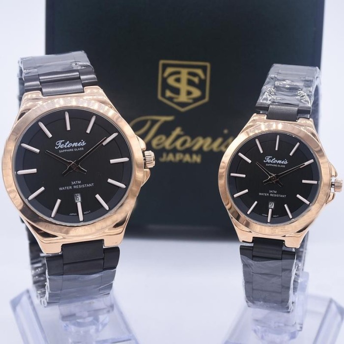 ✅New Ori Jam Tangan Tetonis Couple 6612 Original - Black Rosegold Harga Satuan Diskon