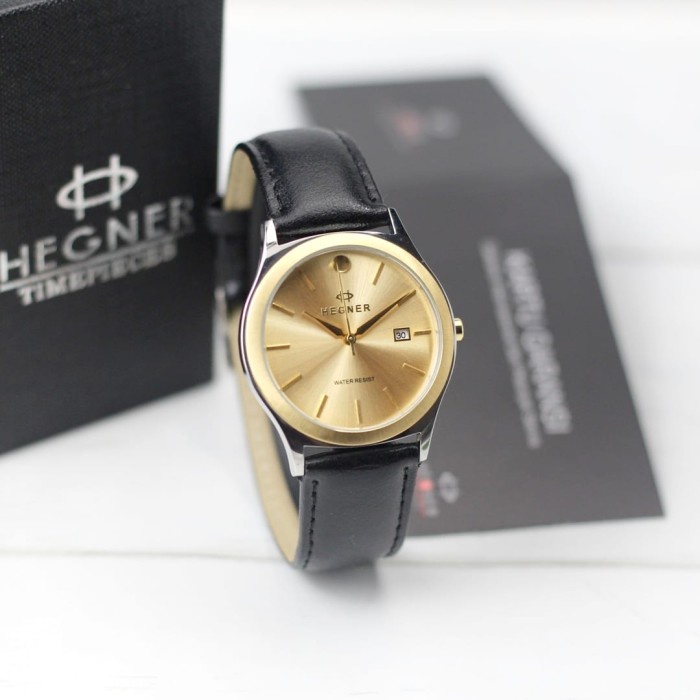 ✅New Ori Jam Tangan Hegner 317 Original Garansi 1 Tahun Silver Gold Kulit Hitam Berkualitas