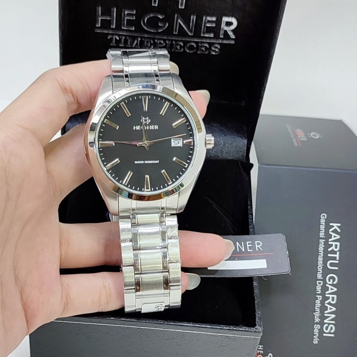 ✅New Ori Jam Tangan Hegner 1678 Original Garansi 1 Th Silver Black Diskon