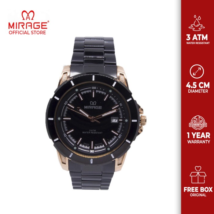 ✅New Ori Mirage Official Jam Tangan Pria Original 8713M Hitam Rosegold Sport Diskon