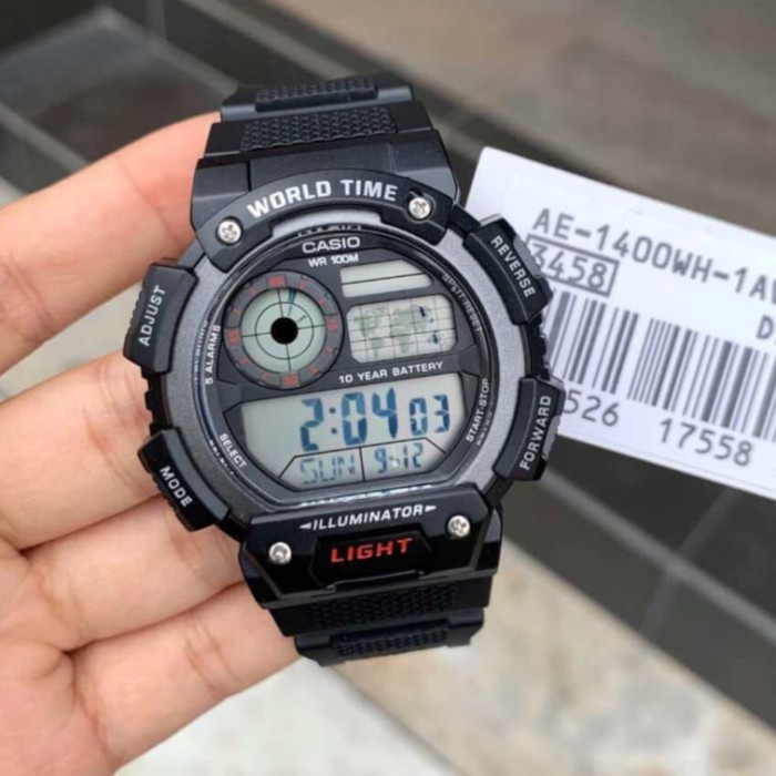 ✅New Ori Casio Ae-1400Wh-1A Ae1400Wh-1A Digital Illuminator World Time Original Terbatas