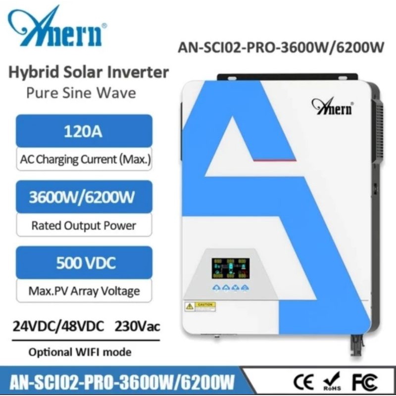 Hybrid Inventer Solar PRO  Anern 6200W MPPT 120A Pure Sine Wave + WIFI