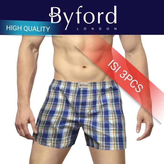 BYFORD Celana kolor pendek pria celana tidur boxer kotak santai dalam